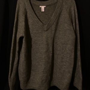 oversized green v-neck sweater